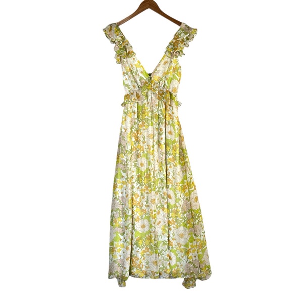 Aakaa Long Floral Dress with Dramatic Ruffle and Bow Back Maxi Length Size Small - Picture 10 of 16
